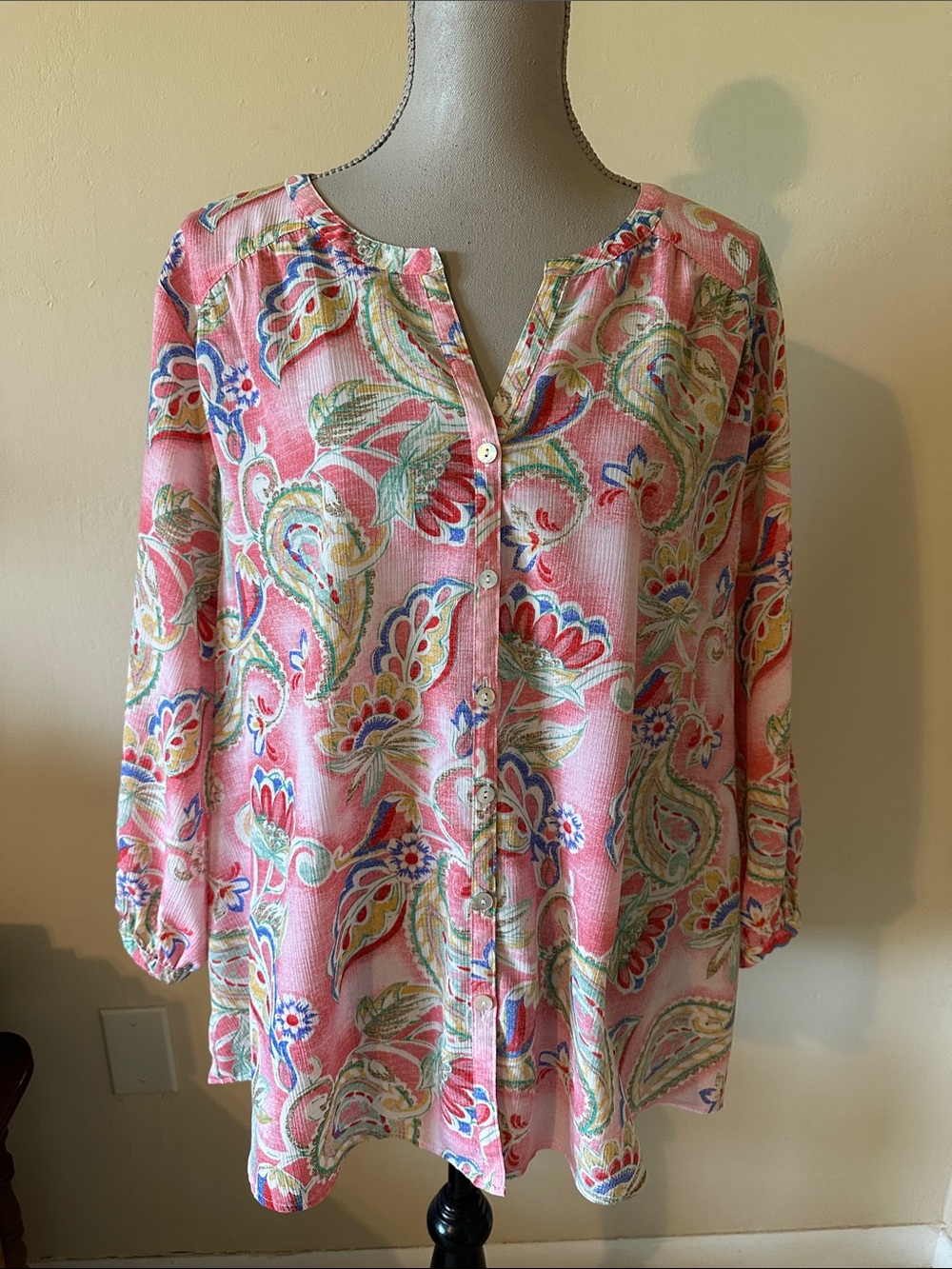 Investments Pink Paisley Button-Front Tunic 2X
